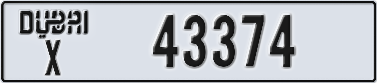 dubai License Plate Number 43374 Code X