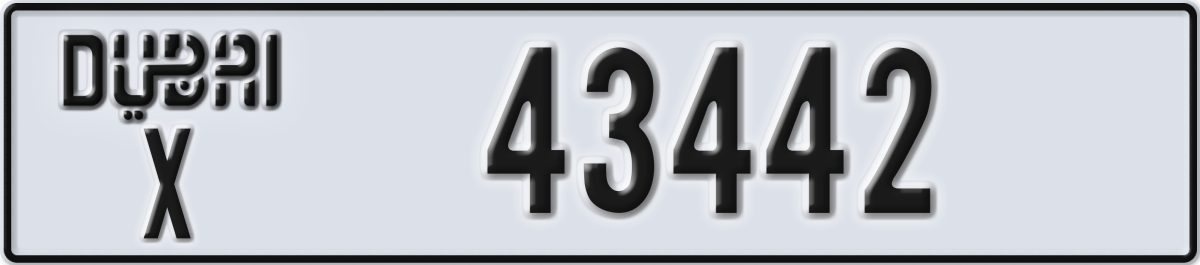 dubai License Plate Number 43442 Code X