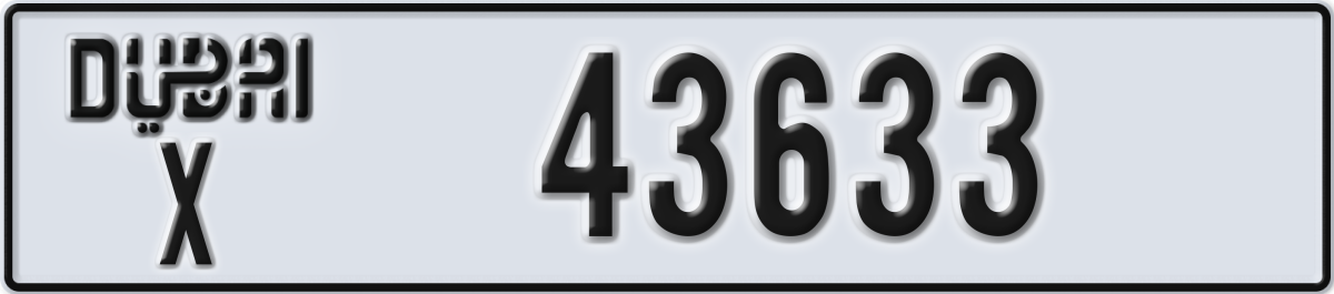 dubai License Plate Number 43633 Code X