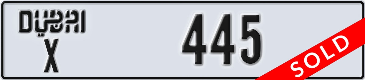 dubai License Plate Number 445 Code X