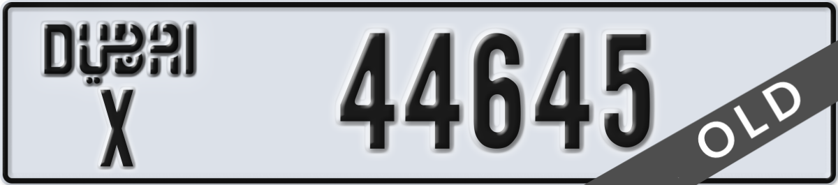 dubai License Plate Number 44645 Code X