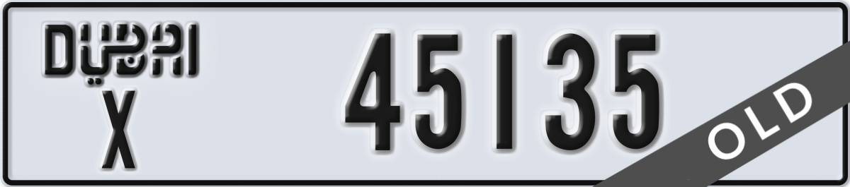 dubai License Plate Number 45135 Code X