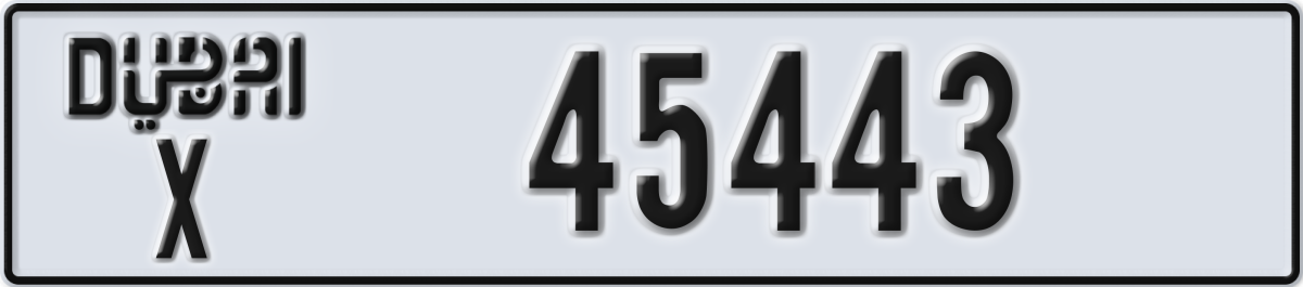 dubai License Plate Number 45443 Code X
