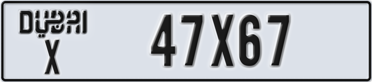 dubai License Plate Number 47X67 Code X