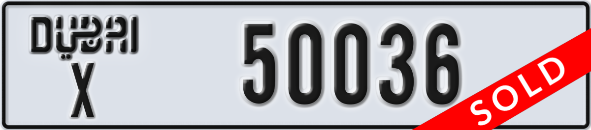 dubai License Plate Number 50036 Code X