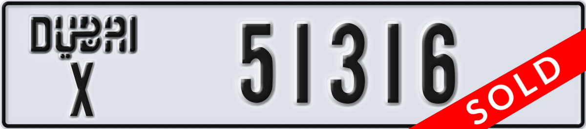 dubai License Plate Number 51316 Code X