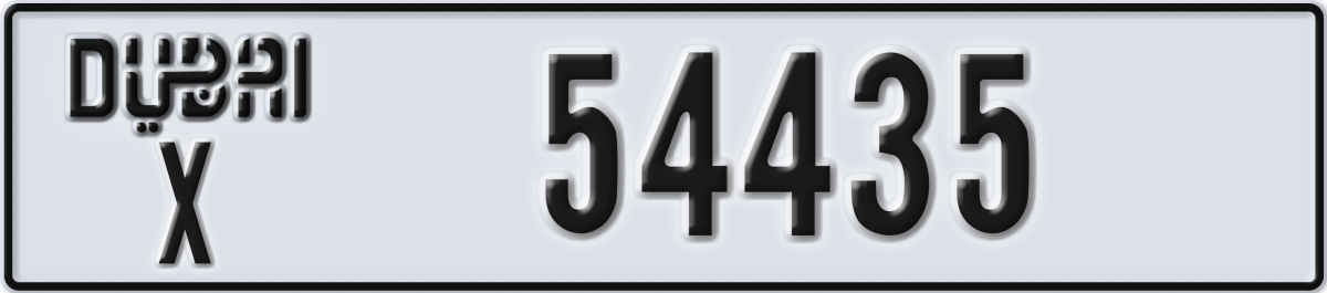 dubai License Plate Number 54435 Code X