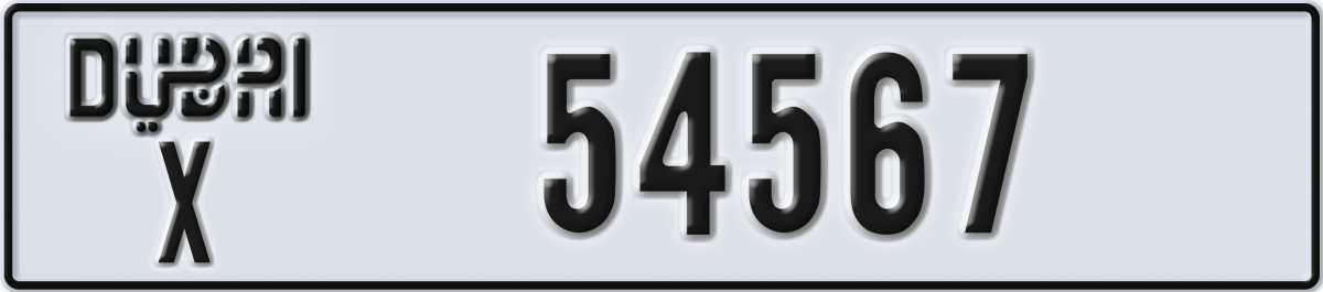 dubai License Plate Number 54567 Code X