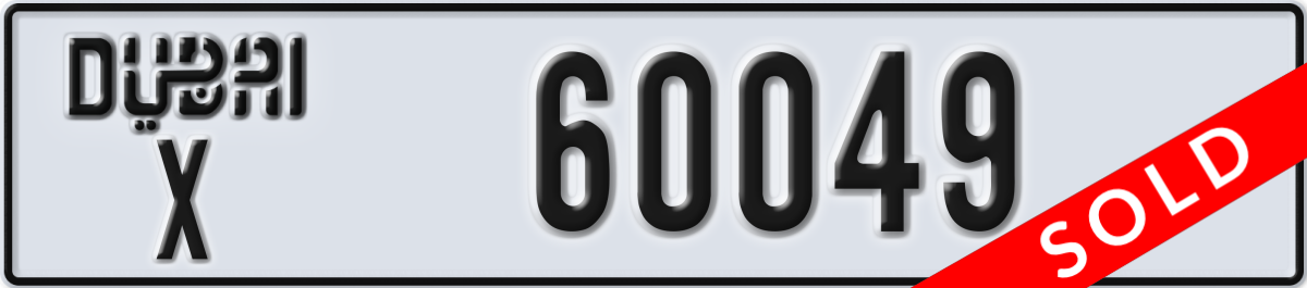 dubai License Plate Number 60049 Code X
