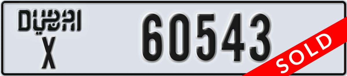 dubai License Plate Number 60543 Code X