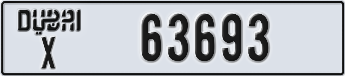dubai License Plate Number 63693 Code X