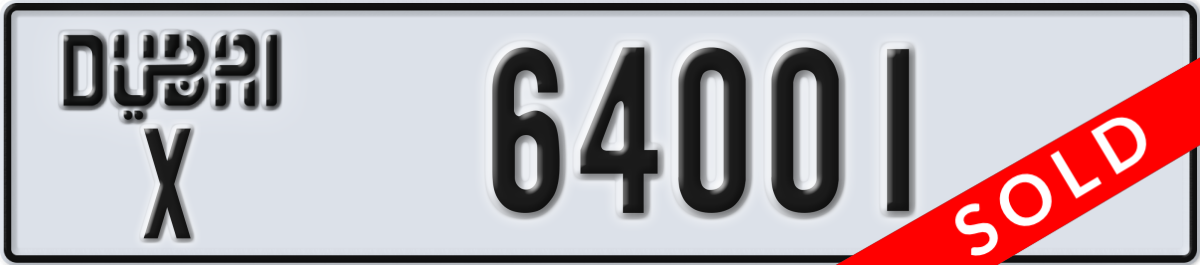 dubai License Plate Number 64001 Code X