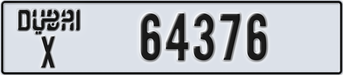 dubai License Plate Number 64376 Code X