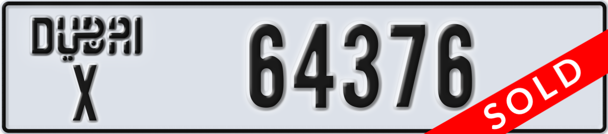 dubai License Plate Number 64376 Code X
