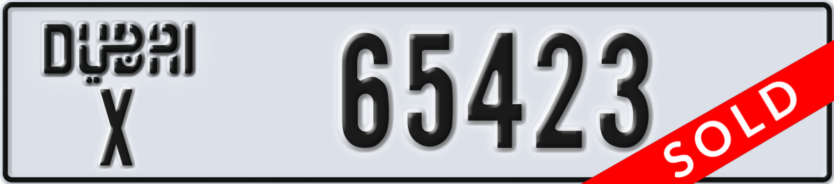 dubai License Plate Number 65423 Code X