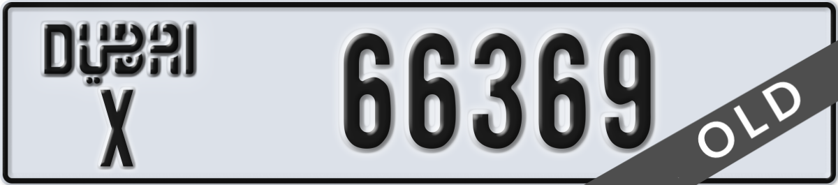dubai License Plate Number 66369 Code X