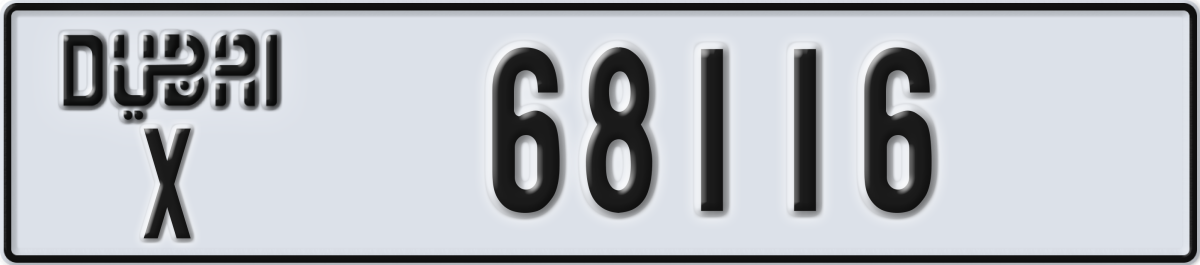 dubai License Plate Number 68116 Code X
