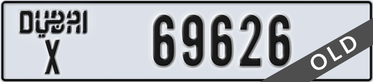 dubai License Plate Number 69626 Code X