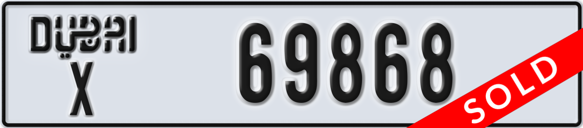 dubai License Plate Number 69868 Code X