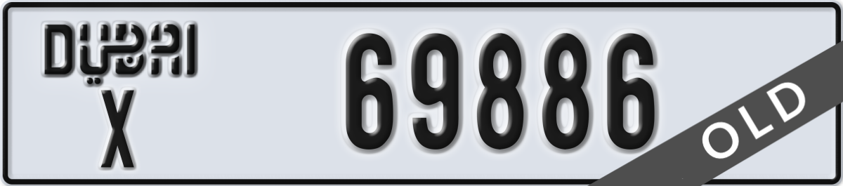 dubai License Plate Number 69886 Code X