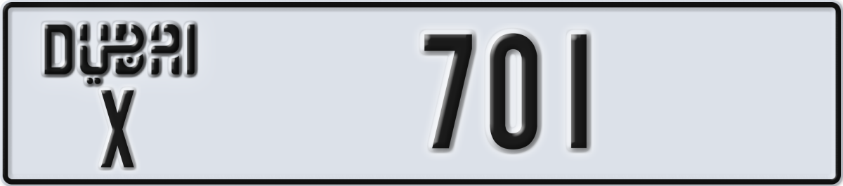 dubai License Plate Number 701 Code X