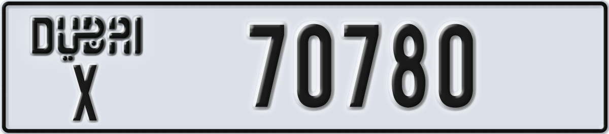 dubai License Plate Number 70780 Code X