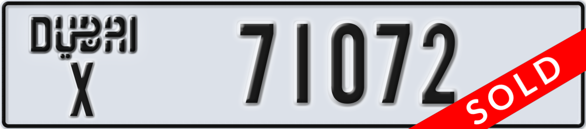 dubai License Plate Number 71072 Code X