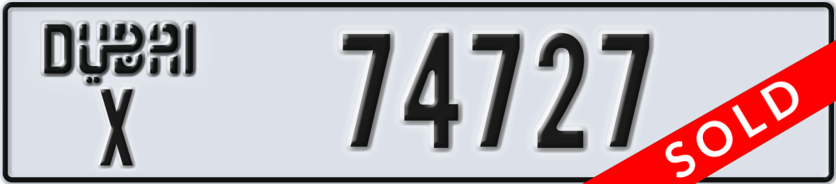 dubai License Plate Number 74727 Code X