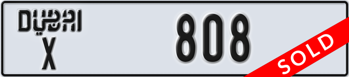 dubai License Plate Number 808 Code X
