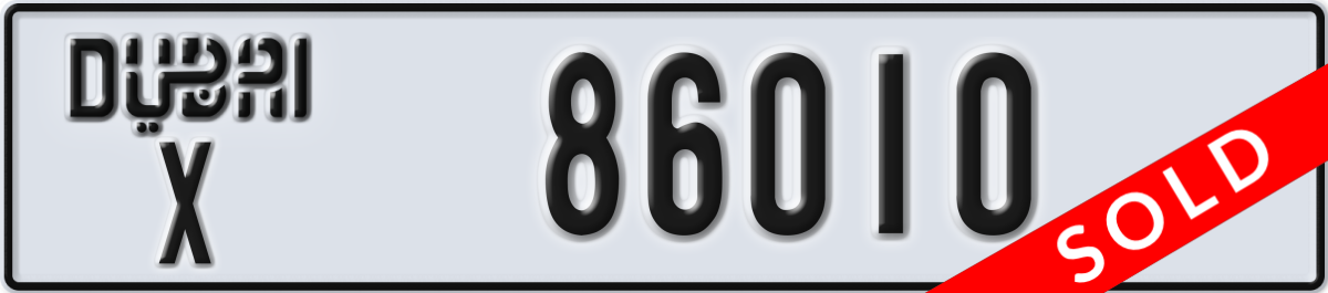 dubai License Plate Number 86010 Code X