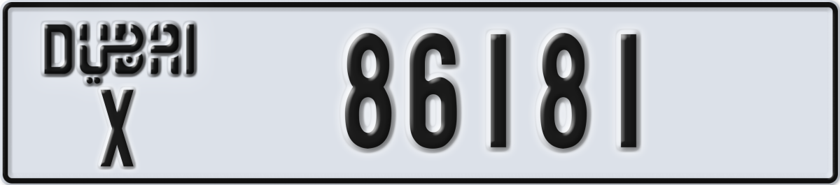 dubai License Plate Number 86181 Code X