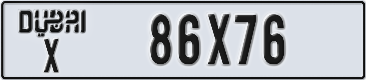 dubai License Plate Number 86X76 Code X