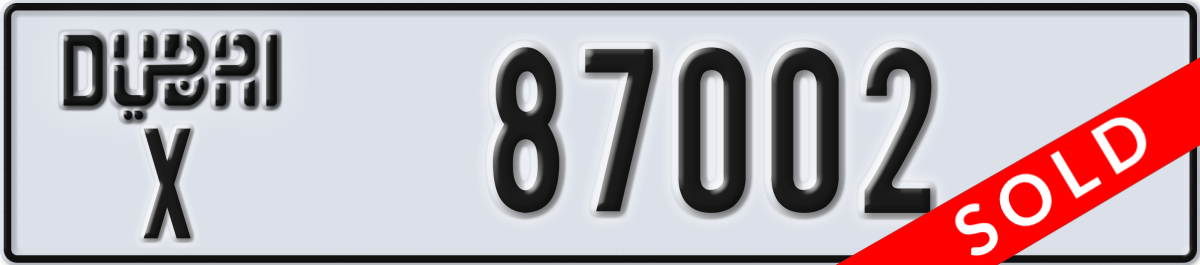 dubai License Plate Number 87002 Code X