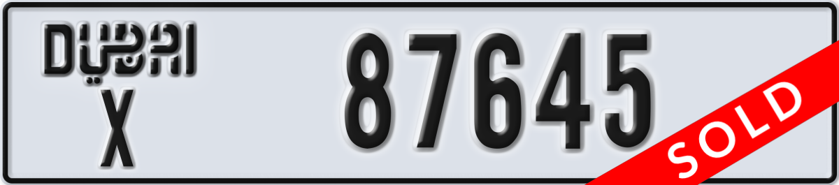 dubai License Plate Number 87645 Code X