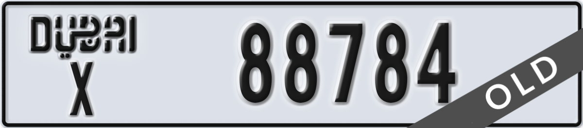 dubai License Plate Number 88784 Code X