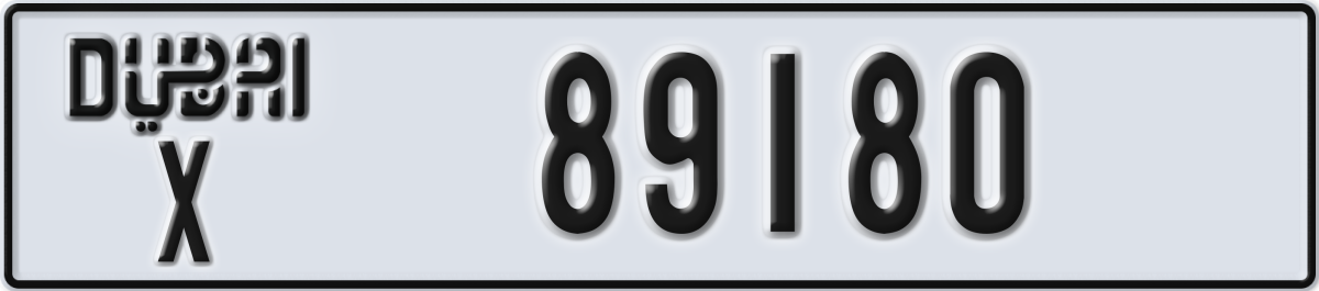 dubai License Plate Number 89180 Code X