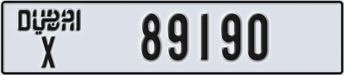 dubai License Plate Number 89190 Code X
