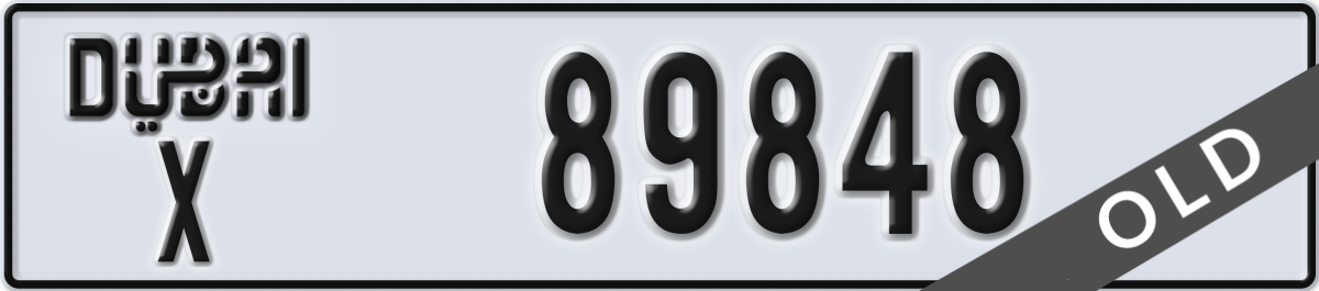 dubai License Plate Number 89848 Code X