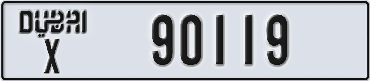 dubai License Plate Number 90119 Code X