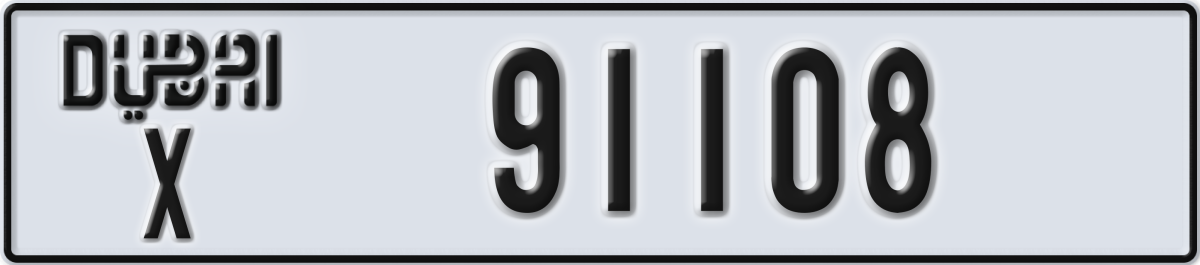 dubai License Plate Number 91108 Code X