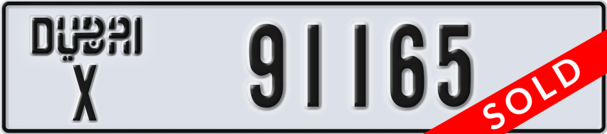 dubai License Plate Number 91165 Code X
