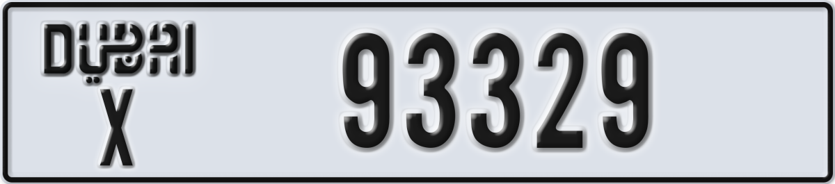 dubai License Plate Number 93329 Code X