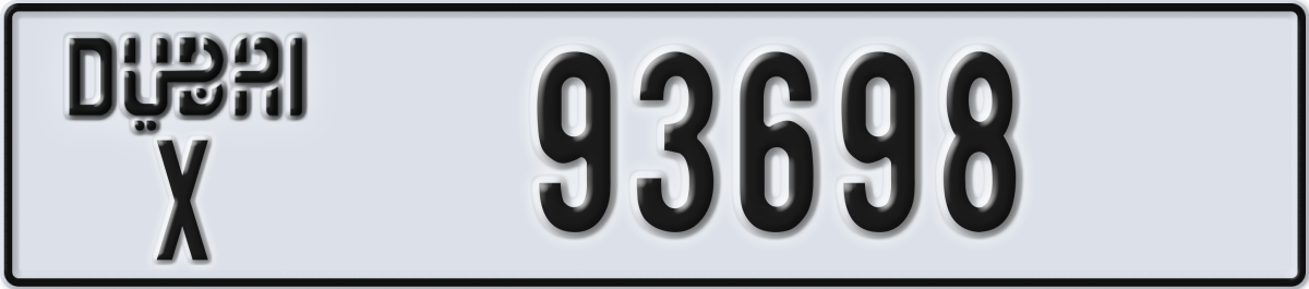 dubai License Plate Number 93698 Code X