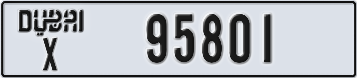dubai License Plate Number 95801 Code X