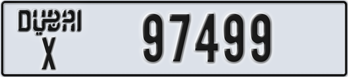 dubai License Plate Number 97499 Code X