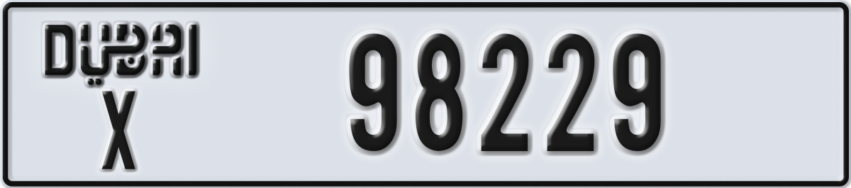 dubai License Plate Number 98229 Code X