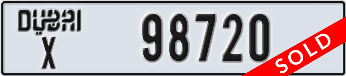 dubai License Plate Number 98799 Code X