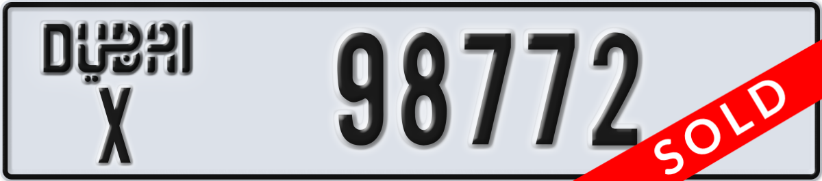 dubai License Plate Number 98772 Code X