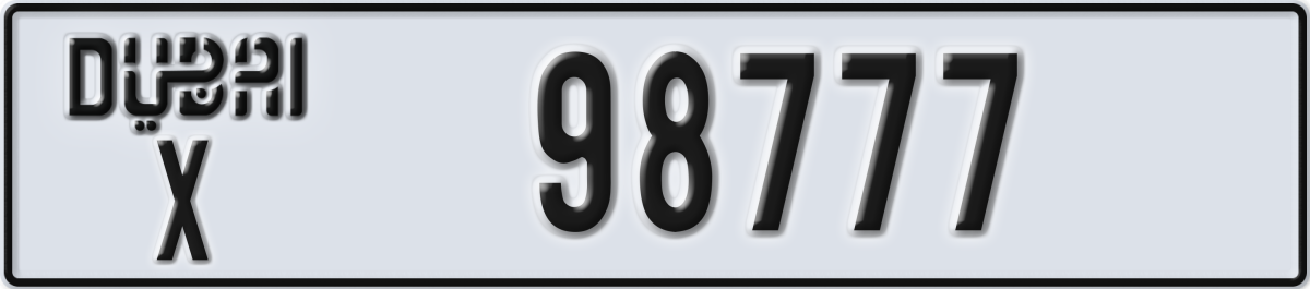 dubai License Plate Number 98777 Code X