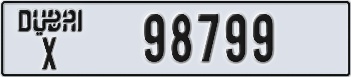 dubai License Plate Number 98799 Code X